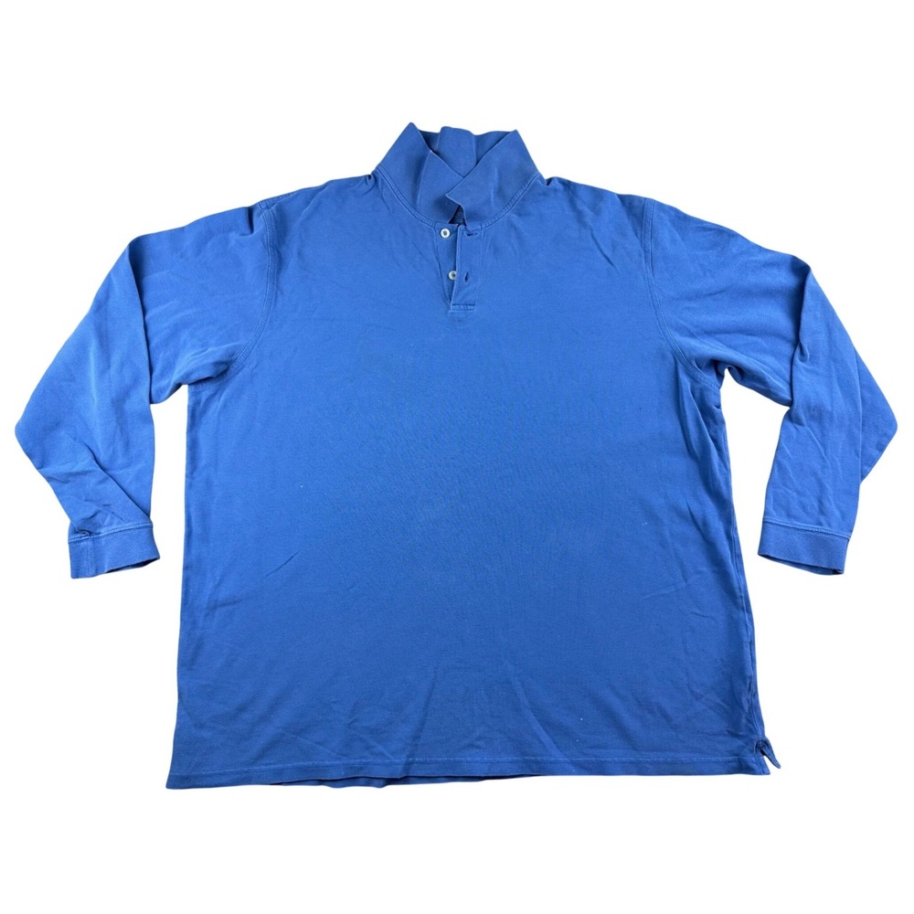Eddie Bauer Polo Shirt Men XXL Tall Blue Long Sleeve Solid Cotton Collared Pique